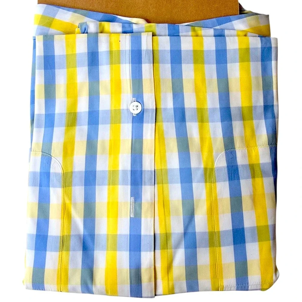Vintage‎ Maus & Hoffman Cabana Shirt XXL Blue Yellow Check Cotton 80s 59